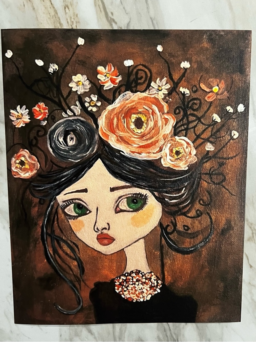 Flowers on My Mind Signed Art Print – Whimsical Gothic Floral Girl